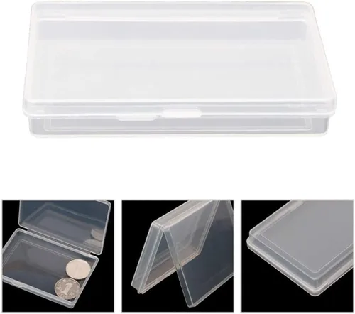 Vista 3 de AKOAK Caja rectangular de polipropileno transparente con tapa con bisagras para tarjetas, accesorios, manualidades, suministros de aprendizaje