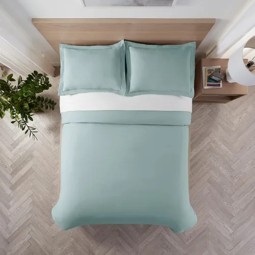Vista 3 de Serta Juego de edredón reversible de 3 piezas con fundas de almohada para todas las estaciones, matrimonial/queen, éter