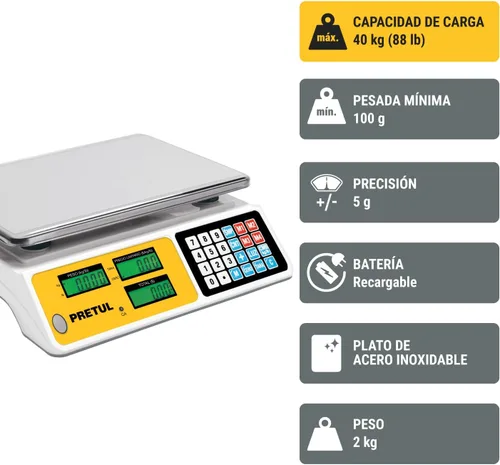 Vista 4 de Báscula electrónica Pretul 88.2 lbs de capacidad multifunción