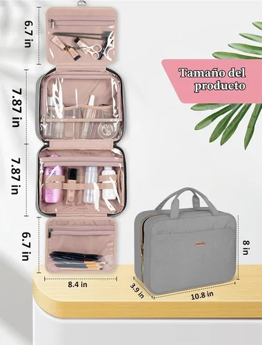 Vista 2 de BALHLHG - Neceser para mujer con gancho para colgar, organizador de maquillaje de viaje mediano, bolsa de artículos de tocador cosméticos resistente