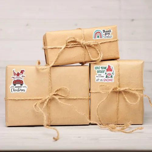 Vista 5 de Wailozco 200 calcomanías de gnomo de Feliz Navidad para sobres de pequeñas empresas, paquetes, productos hechos a mano, bolsas, bonitos sellos