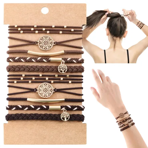 Vista 15 de DIYDEC 10 Ligas para el Cabello Pulsera para Mujeres 5 Estilos Suaves Trenzadas Boho Bandas para el Cabello Elásticas Sin Daño Ligas para el Cabello