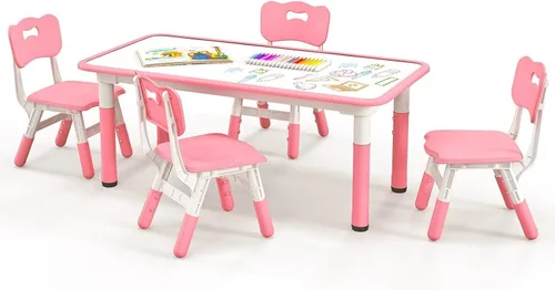 Vista 11 de Costzon Juego de mesa y 4 sillas para niños, escritorio y sillas para niños pequeños de altura ajustable con escritorio de graffiti, patas Verde