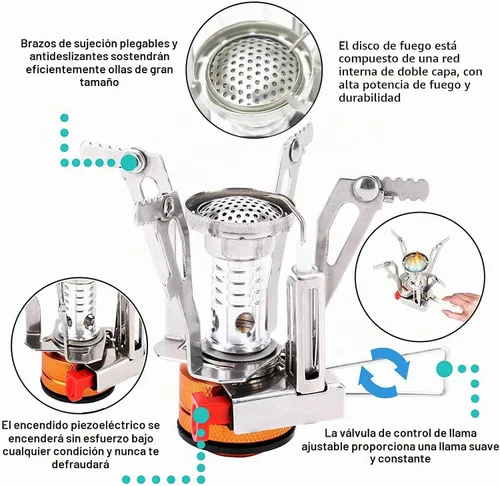 Vista 4 de Estufa de camping portátil para mochileros, estufa de senderismo especializada con encendido piezoeléctrico soporte estable resistente al viento