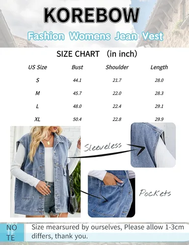 Vista 6 de Chaleco de mezclilla con capucha para mujer, sin mangas, con solapa y botones y bolsillos con capucha