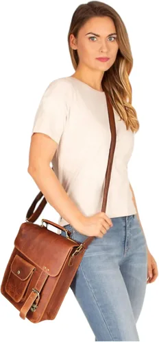 Vista 2 de jaald leather messenger bag laptop case office briefcase gift for men computer distressed shoulder bag