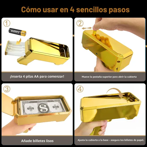 Vista 7 de Pistola de Dinero Tirador – RUVINCE Pistola de Dinero de Oro para Películas que se Ven Reales, Pistola de Utilería Haz que Llueva, Pistola