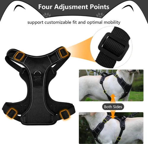 Vista 6 de Arnés sin tirones para perro extragrande, ajustable a prueba de escape, sin estrangulamiento y chaleco reflectante con asa para un fácil control