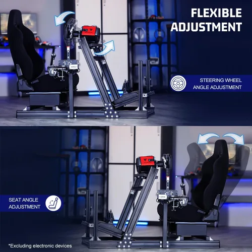 Vista 6 de Marada Aluminum Profile Racing Simulator Cockpit with Seat, Unlimited Adjustment, Suitable for ThrustmasterFanatecMozaLogitech G29 G920 G Pro Racing