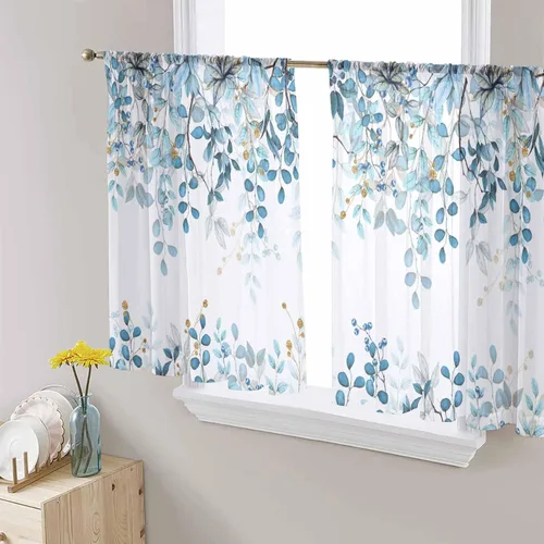 Vista 11 de Cortinas semitraslúcidas para árbol de Navidad, 45 pulgadas de longitud para sala de estar, cortinas de ventana de copo de nieve de invierno