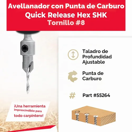 Vista 2 de Amana Tool - 55264 - Broca con punta de carburo para avellanado de 82°, Diámetro de 3/8 x 49 Grados x 1/4 de liberación rápida