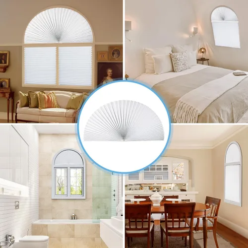 Vista 7 de Persianas plisadas con filtro de luz para ventana de arco semicírculo, 2 unidades, sombra del 60%-70%, fáciles de cortar e instalar, 72" x 36