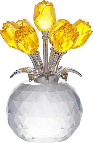 Vista 7 de Figura de cristal de rosa azul lago con jarrón, ramo de flores, adorno de regalo para esposa, novia, mujer, flor de cristal hecha a mano, decoración