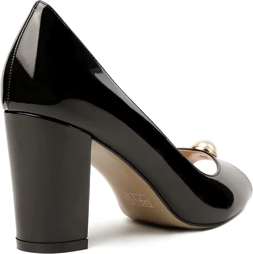 Vista 5 de MODENCOCO Zapatos de tacón alto con tacón alto y puntera abierta para mujer de 3.5 pulgadas, Blanco