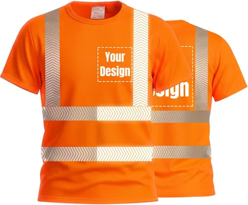 Vista 31 de Camiseta Hi Vis con tira reflectante de alta visibilidad, camisetas de seguridad personalizadas para tu logotipo, camisas de trabajo al aire libre