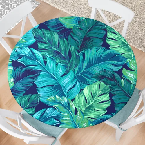 Vista 9 de Round Fitted Tablecloth with Elastic Edge Indoor Outdoor Washable Reusable Table Cover for Kitchen Picnic Party Fits 36-40" Diameter Round Tables