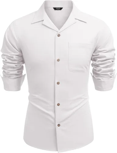 Vista 4 de COOFANDY Men's Cotton Linen Shirts Long Sleeve Casual Buttton Down Shirts Beach Top