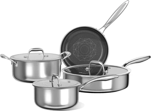 Vista 11 de COOKER KING Juego de utensilios de cocina de acero inoxidable, juego de ollas y sartenes antiadherentes, utensilios de cocina de cerámica híbrida