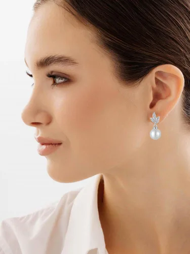 Vista 3 de Pendientes de perlas de plata de ley 925 para mujer, pendientes colgantes con joyas
