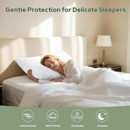 Vista 6 de CoolShields Protectores de Almohada Premium 100% Algodón Impermeables con Cremallera, Transpirables y Silenciosos, Superficie Hipoalergénica Suave