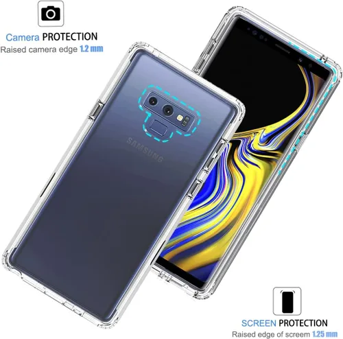 Vista 2 de Funda de teléfono para Galaxy Note 9, N960U con protector de pantalla de vidrio templado, carcasa protectora de cuerpo completo transparente