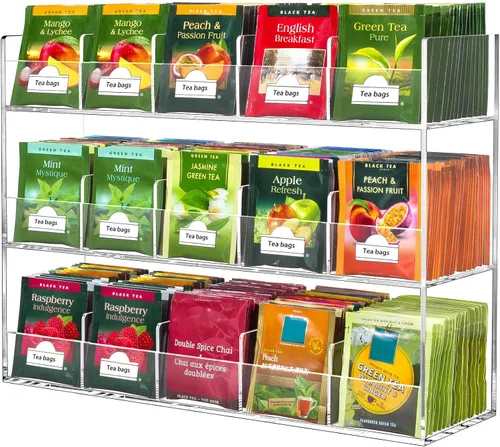 Vista 8 de BEYGORM Organizador de Bolsitas de Té de Acrílico para 216 Paquetes de Té, Sin Ensamblaje Requerido, Soporte de Exhibición para Encimera
