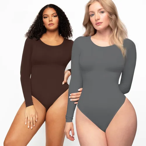 Vista 3 de FeelinGirl Body con control de abdomen para mujer, de manga larga, moldeador, tanga
