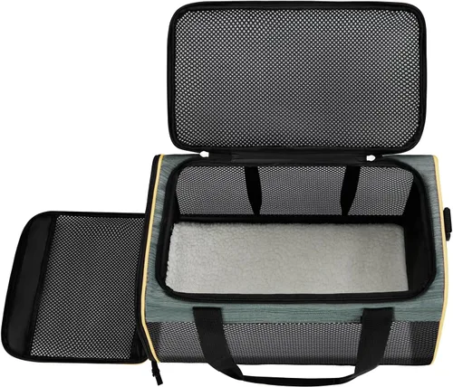 Vista 6 de Transportador de mascotas aprobado por aerolíneas, transportador de perros de lados suaves, peso máximo de mascotas 17 libras, 17.5 x 10 x 10