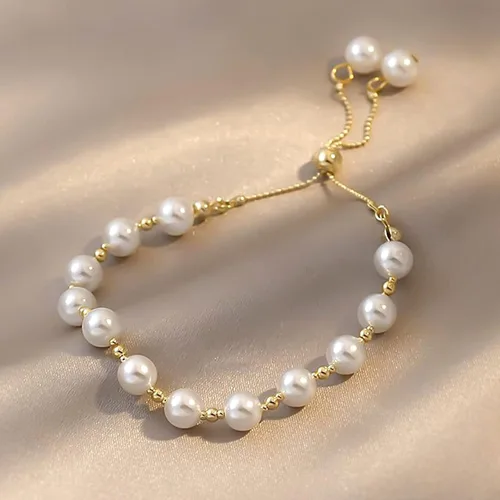Vista 6 de Long tiantian Pulsera de perlas para mujer, ajustable, con perlas sintéticas, auténticas, delicadas, para adolescentes y niñas