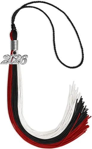 Vista 77 de Endea Graduation Borla de triple color con gota de fecha plateada (negro/dorado/granate, 2020)