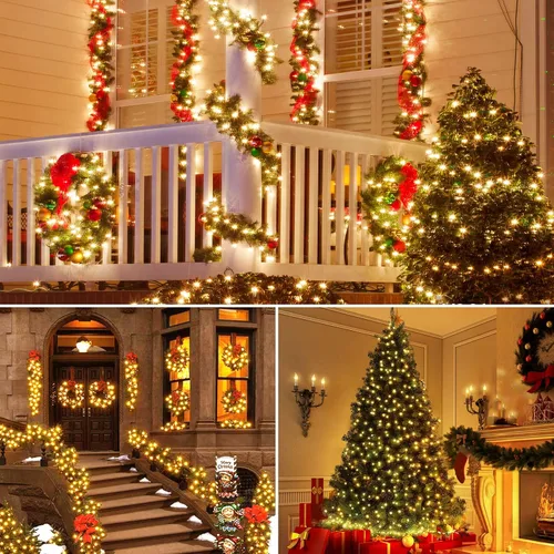 Vista 6 de Guirnalda de luces de Navidad para interiores y exteriores, luces para árbol de Navidad, con certificación UL, función de memoria con enchufe