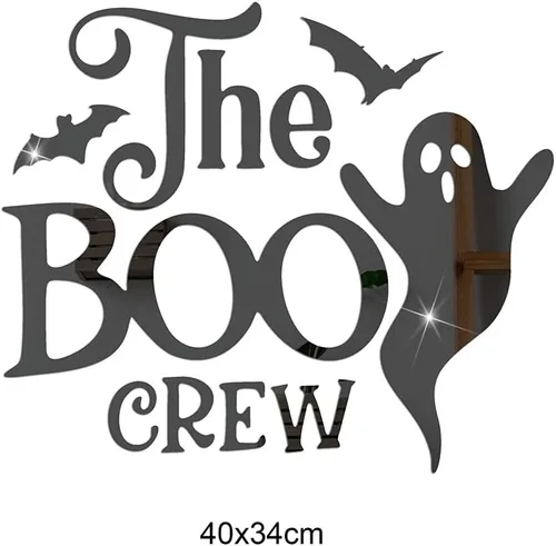 Vista 4 de Decoración de pared de murciélago fantasma de Halloween, calcomanías de pared 3D extraíbles para Halloween, espejo acrílico, decoración de pared