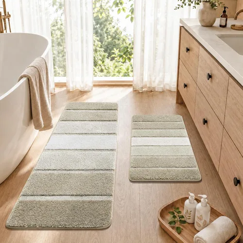 Vista 8 de COSY HOMEER Alfombras de baño de 24 x 17 pulgadas, ultra suaves y absorbentes, con respaldo de TPR antideslizante, lavable a máquina, alfombra Beige