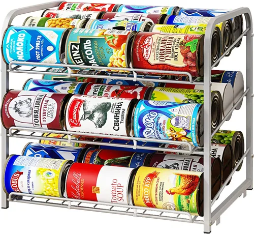 Vista 8 de Organizador de estantes para latas, dispensador apilable de 3 niveles para almacenamiento de latas, para almacenamiento de alimentos, cocina o Negro
