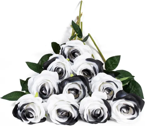 Vista 19 de DuHouse 10 rosas falsas de seda artificial, color morado otoñal Púrpura Otoño