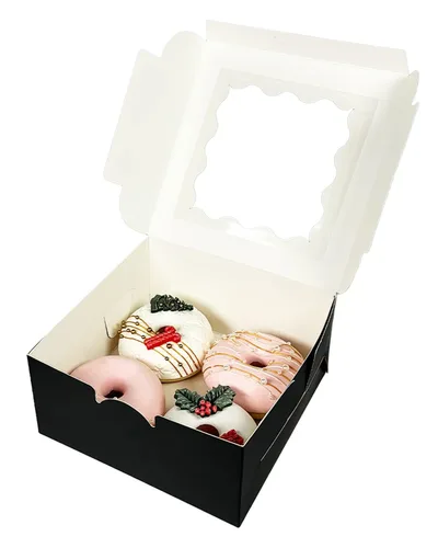 Vista 3 de Bakepacker 100 piezas Cajas Negras para Galletas 6x6x3 pulgadas Fácil Montaje Cajas de Pastelería Macarrones Cajas de Panadería con Ventana