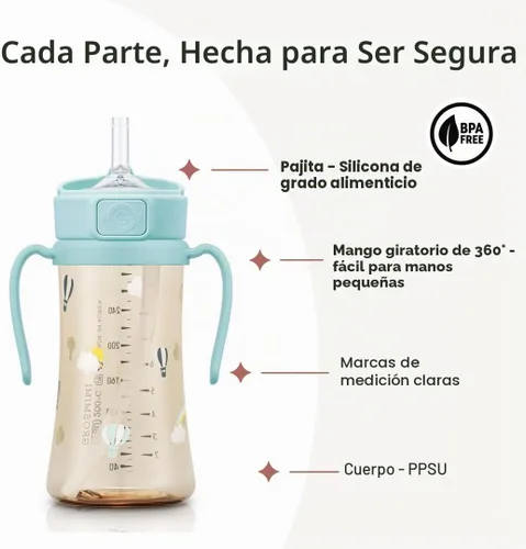 Vista 4 de GROSMIMI PPSU - Vaso de paja para bebé, etapa 2, 12 M+, a prueba
