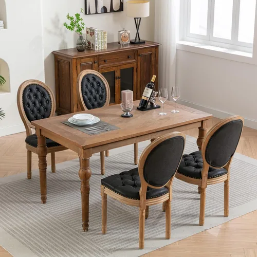 Vista 9 de LKTART Juego de 2 sillas de comedor francesas de piel sintética con botón y cabezal de clavos para sala de estar, cocina, sillas laterales ovaladas
