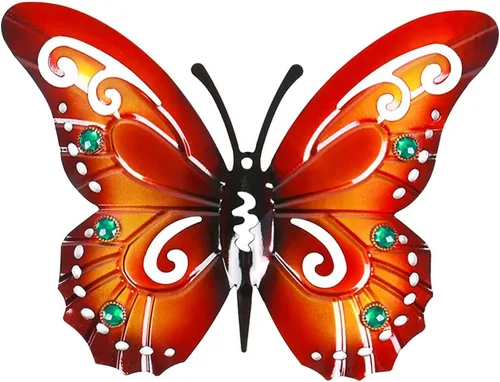Vista 10 de 2 piezas de mariposas de metal para valla de patio, decoración de jardín, mariposa grande de 14 pulgadas para patio al aire libre, patio, balcón