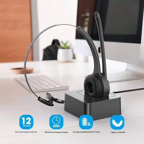 Vista 7 de Auriculares Bluetooth con micrófono, auriculares inalámbricos con cancelación de ruido, auriculares Bluetooth con base de carga de micrófono, botón
