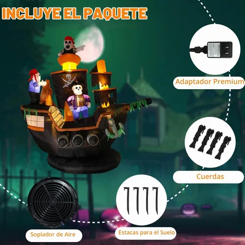 Vista 6 de Vigdur - Inflables de Halloween para decoración al aire libre, barco pirata gigante de 7 pies