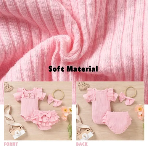 Vista 26 de Aalizzwell Body de manga corta para bebé niña con pantalones cortos acanalados