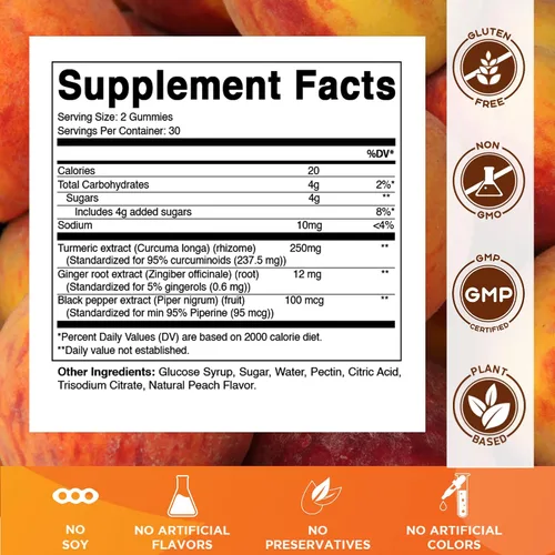 Vista 2 de Vitamatic Gomitas de cúrcuma con extracto de jengibre y pimienta negra – 60 gomitas veganas 95% curcuminoides – Potente apoyo antioxidante e