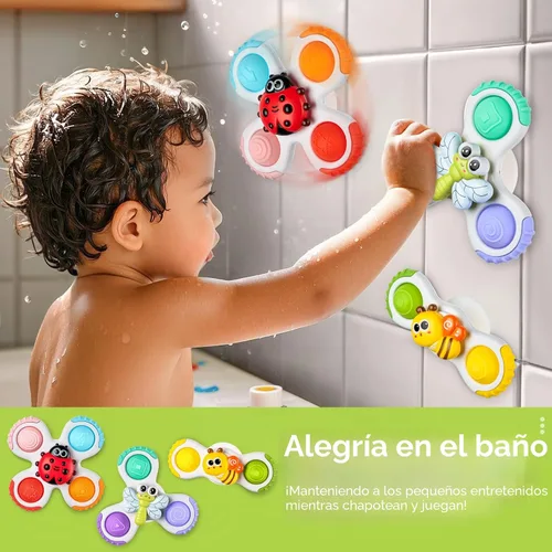 Vista 5 de ALASOU 3 piezas de juguetes sensoriales de viaje en avión con ventosa para niños de 1 año Novedad Spinning Tops 12 18 meses Regalo de cumpleaños