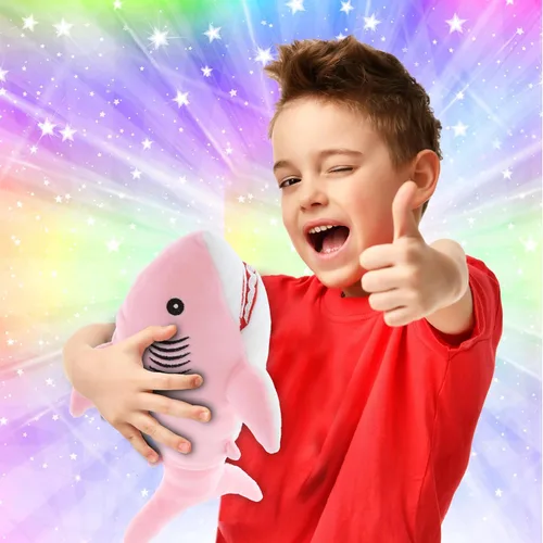 Vista 2 de DolliBu Peluche suave de tiburón rosa para bebé, peluche de tiburón de peluche para niños y niñas, juguetes de animales marinos y regalos