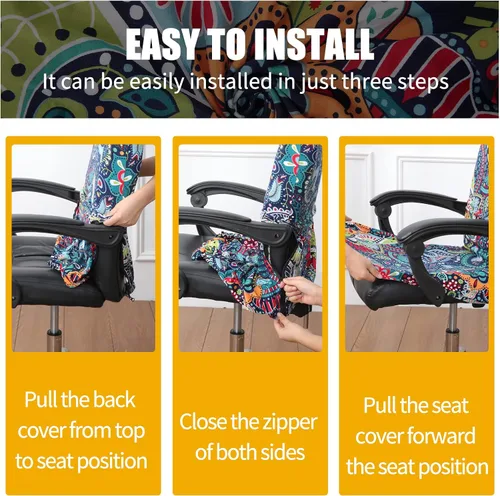 Vista 6 de Smiry fundas elásticas estampadas para silla de oficina de computadora, fundas universales para sillas giratorias de escritorio, extraíbles