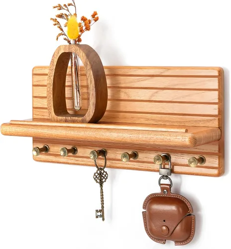 Vista 21 de Rebee Vision Soporte de pared de madera de acacia para decoración del hogar, mini llavero de 7 pulgadas para pared con 4 ganchos resistentes