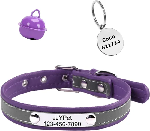 Vista 10 de Collares reflectantes personalizados para gatos con etiqueta de nombre y chapado, collar de gato personalizado grabado con nombre y teléfono, collar