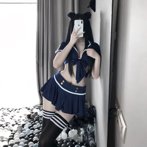 Vista 2 de LureZone Conjunto de lencería sexy para mujer, uniforme de azafata de aerolínea, lindo anime sexy Cosplay