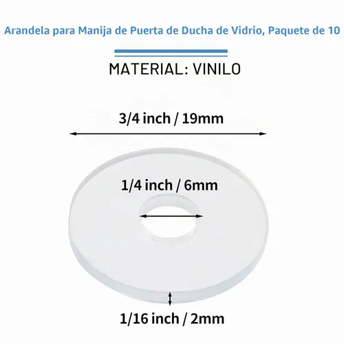 Vista 5 de Paquete de 10 arandelas transparentes de 3/4 pulgadas para manija de puerta de ducha, junta transparente, junta de plástico transparente